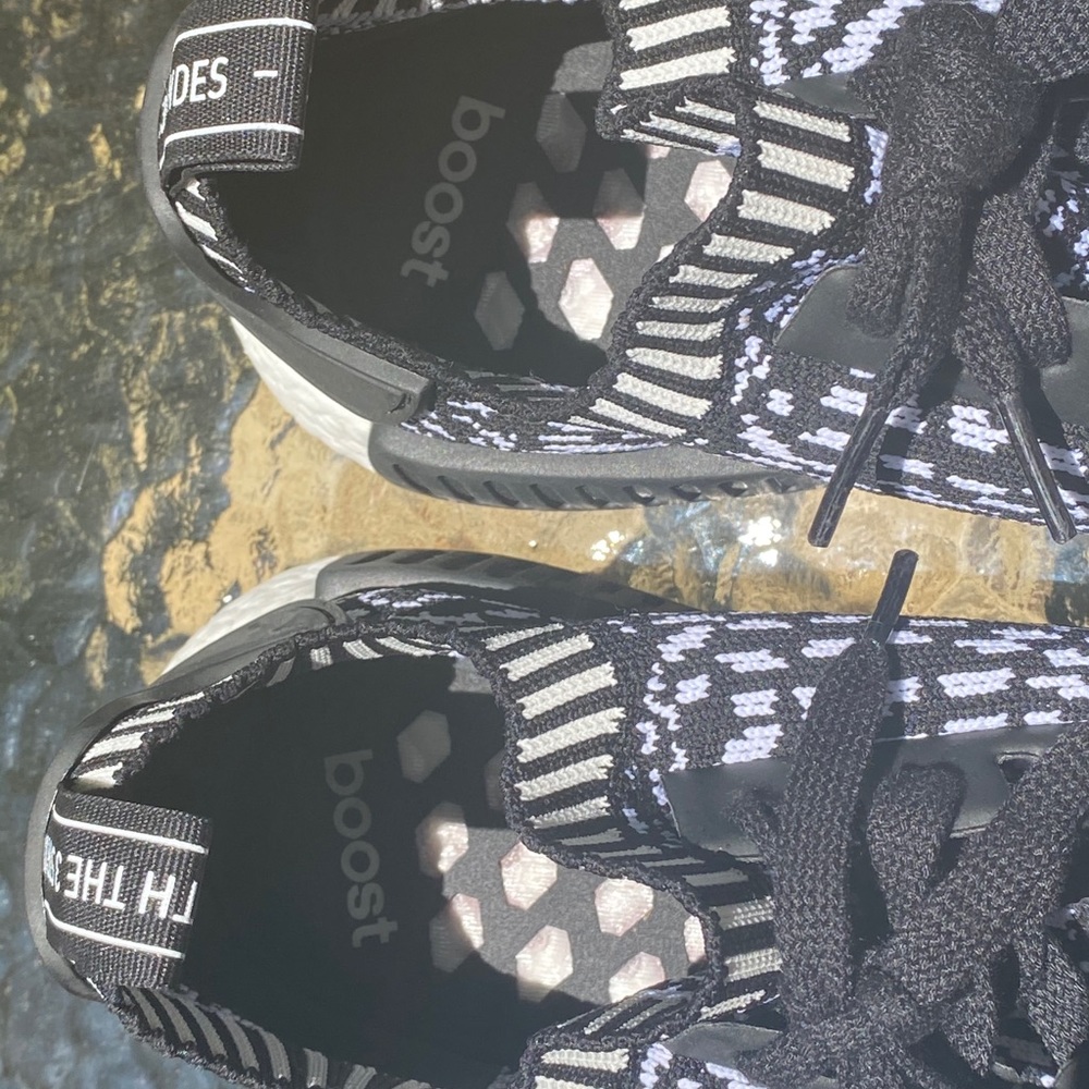 Adidas NMD_R1 Black & White Primeknit Sneakers - Picture 10 of 14